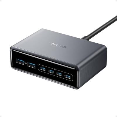 Anker Prime Stoni brzi punjač GaN 200W 6-portova (4xUSB-C i 2xUSB-A), Srebrni