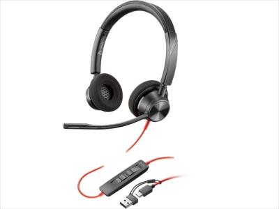 POLY 8X219Aa Blackwire 3320 наушники с микрофоном USB-C + USB-C/A адаптер, чёрные