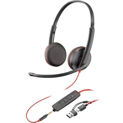 HP 8X229AA Slušalice Poly Blackwire 3225 Stereo USB-C Headset +3.5mm Plug +USB-C A Adapter, Crne