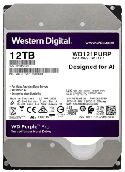 Western Digital WD121PURP HDD 3.5 12TB 24/7 7200RPM 256MB SATA3, Purple