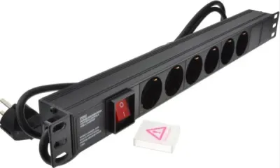 ExeLink PDU power distribution panel for 19" rack, 6 sockets, 2m cable, aluminium