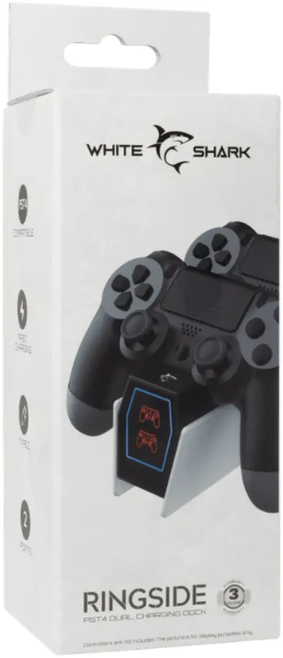 White Shark Ringside dock za punjenje dva PS4 kontrolera, Crni
