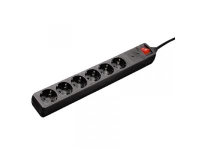 Hama 47779 power extension cable, 6 sockets with surge protection, 1.4m, black