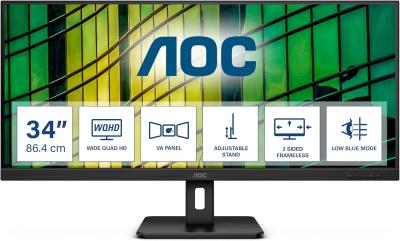 AOC U34E2M gaming monitor 34"/VA 21:9 3440x1440 100Hz 4ms GtG HDMIx2 DP VESA, Crna