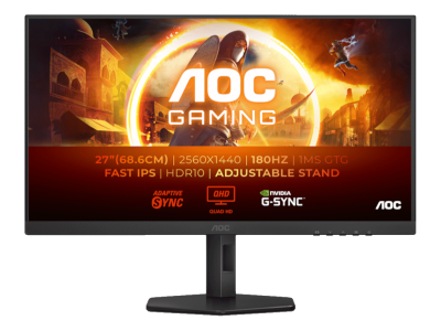 AOC Q27G4XF Gaming monitor 27" IPS 2560x1440 180Hz 1ms GtG HDMI DP Gsync adaptive sync Pivot visina, Crna