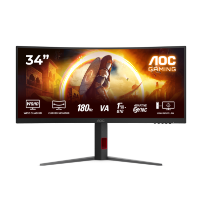 AOC CU34G4 игровой монитор 34" изогнутый Fast VA, 3440×1440, 180Hz, 0.5ms MPRT, 300 cd/m², 2500:1, 1500R, FreeSync Premium, HDR10, чёрный