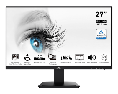 MSI PRO MP273A монитор, 27" FHD, плоский IPS, 100Hz HDMI/DP/VGA, чёрный