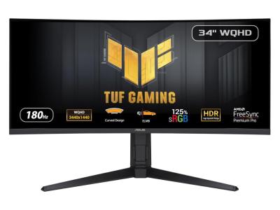 Asus TUF VG34VQL3A игровой монитор, 34" VA изогнутый, 21:9, 3440x1440, 180Hz, 1ms GtG, HDMIx2 DPx2 USB Gsync, чёрный