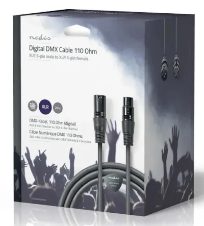 Nedis DMX adapter cable COTG15012GY200, XLR 3-pin male to XLR 3-pin female, nickel-plated connectors, 20m PVC