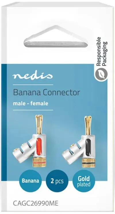 Nedis CAGC26990ME straight male banana connector, 2 pieces