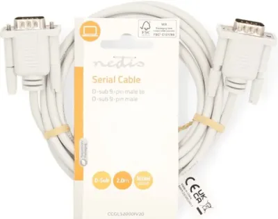 Nedis CCGL52000IV20 D-SUB 9-Pin Serijski kabl za povezivanje starih štampača, skenera Muški 2m, Beli