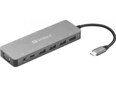 Sandberg 136-45 USB Hub USB Hub 13 porta USB-C Sivi