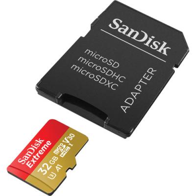 SanDisk Extreme microSDHC карта памяти 32GB + SD Adapter + RescuePRO Deluxe, 100MB/s A1 C10 V30 UHS-I U3