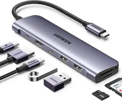 UGREEN Revodok USB-C Hub CM195 USB-концентратор 7-in-1 HDMI 4K SD/TF, серый