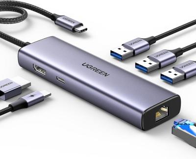 UGREEN Revodok USB-C Hub CM512 концентратор 6-в-1 HDMI 4K Gigabit Ethernet PD 100W, серый