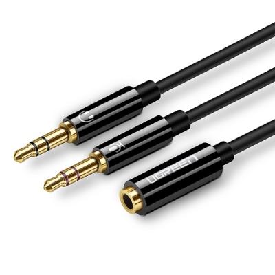 UGREEN AUX аудиокабель F/M2x3.5mm 0.2m AV140, чёрный
