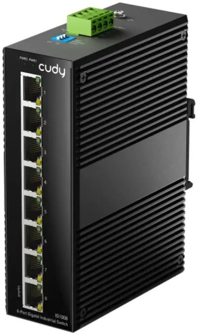 CUDY IG1008 8-portni industrijski Gigabit switch 8× GbE portova zaštićeni sa dvostrukim napajanjem i IP40 zaštitom