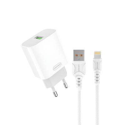 Denmen DC07L Punjač za mobilne 18W 3,6A Fast + Lightning kabl, Beli
