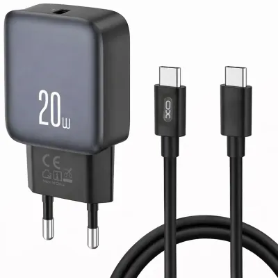 XO L153 Punjač USB-C sa tip-C kablom 20W, Crni