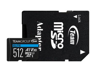 Team Group TEAUSDX512GIV30A103 карта памяти Micro SDXC ELITE UHS-I 512GB +SD Adapter, чёрная