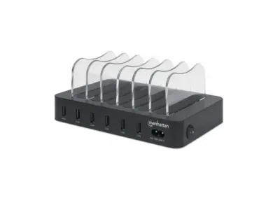 Manhattan 102254 USB punjač 6-port 5V/2.4V/50W držač za telefon, Crni