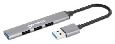 Manhattan 168427 USB HUB 4 porta 3 x USB 2.0 480 Mbps 1 x USB 3.0 5 Gbps, Sivi