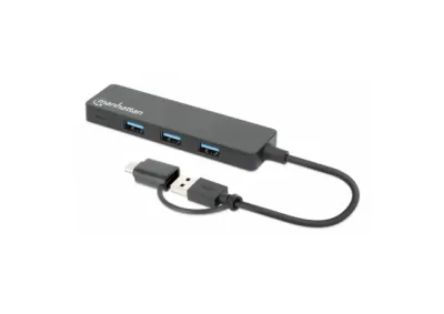 Manhattan 180863 USB-C HUB 4port 3.2 G1+USB-C/5Gbps, Crni