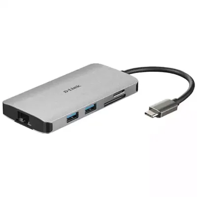 D-Link DUB-M810 концентратор USB 8-in-1 USB-C HDMI 4K/USB A 3.0 x 3/RJ45/SD-microSD, серый