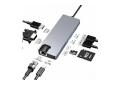 Stars Solutions Adapter USB - C na HDMI VGA USB SD TF LAN PD Sivi