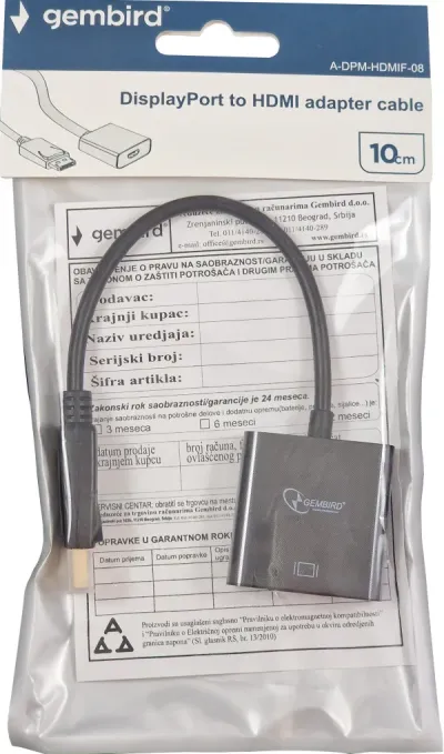 Gembird A-DPM-HDMIF-08 Adapter Display Port v1 to HDMI Crni