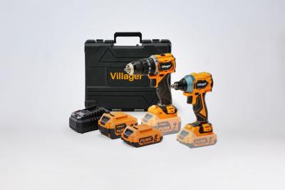 Villager VLP 5121 VLP 6420 set osigurača, bušilica odviјač bateriјa 1x2.0Ah 1x4.0Ah punjač 2.4A, Crno-narandžasta