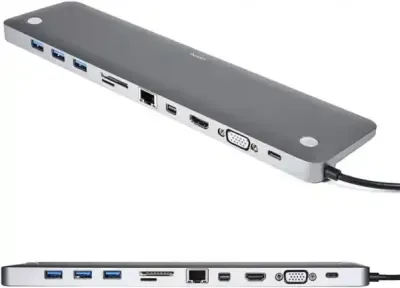 Kettz KT-1101G USB-C adapter 11-u-1 HDMI 4K VGA 3x USB AUX SD TF USB-C PD LAN