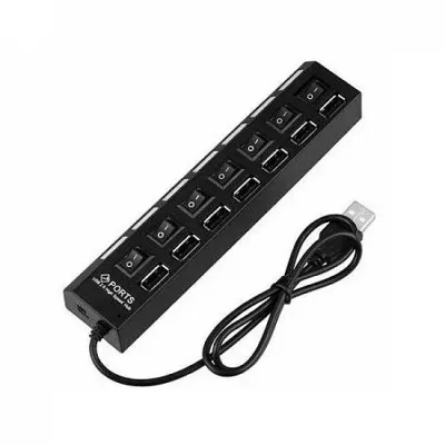 Kettz KT-071B USB hub 7 port 2.0 Tip A sa prekidačem i napajanjem, Crni