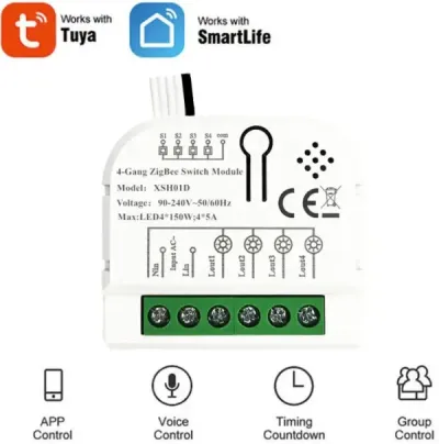 Gembird SMART-4GANG Pametni kućni prekidač DC 5V/7 32V AC, Beli