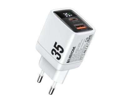 Wekome WP-U36 Brzi punjač Sa displejom 2 porta USB 3.0 i 3.1 Tip C 35W, Beli