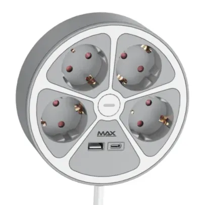 Max MPS-04UG-3M power extension cable, surge protection, 4 sockets, 3m, USB ports