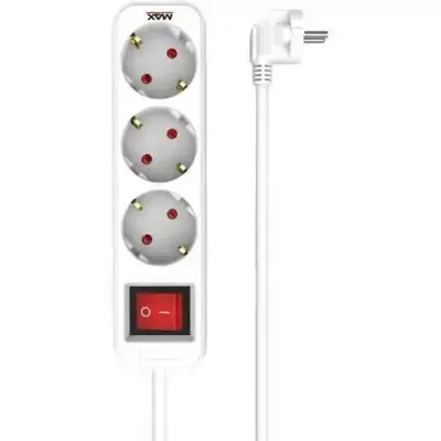 Max MPS-103S-3M Produžni kabl sa prekidačem 3 utičnice 3 m, Beli
