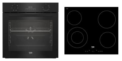 Beko BBSE17321B Ugradni set Staklokeramička ploča i električna rerna 72 l 4 električne zone, Crni