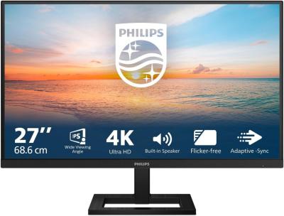 Philips 27E1N1800AE 00 monitor, 27" IPS, 3840x2160, 60Hz, 4ms GtG, HDMIx2 DP height VESA speakers, black