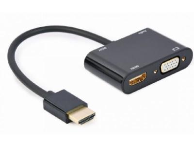 Gembird A-HDMIM-HDMIFVGAF-01 Adapter/Kabl HDMI M to HDMI F + VGA F + audio, Crni