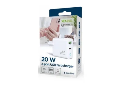 Gembird TA-UC-PDQC20L-W-01 punjac 20W 2-port USB-A+USB-C LED, Bela