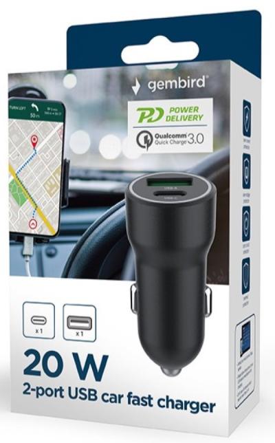 Gembird TA-UC-A2PDQC20-CAR-01 USB Auto punjač