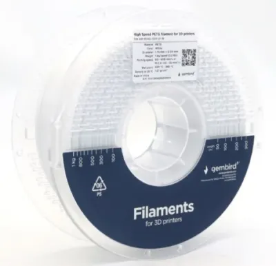 Gembird 3DP-PETG1.75HY-01-W Filament velike brzine za 3D štampač 1.75mm 1kg, Beli