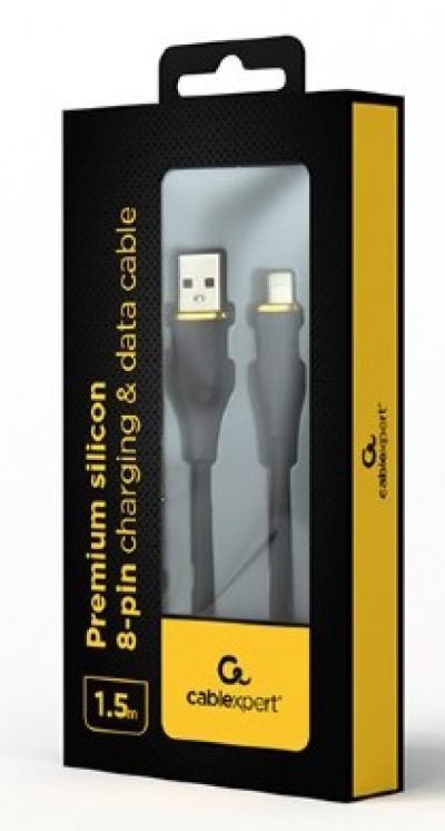 Gembird CC-USB2S-AM8PM-1.5M-BK Premium silikonski 8-pin kabl za punjenje i prenos podataka 1.5 m, Crni