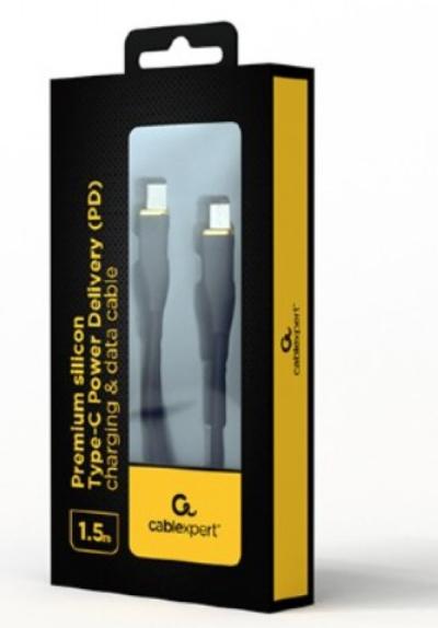 Gembird CC-USB2S-CMCM-1.5M-BK Premium silikonski Type-C PD kabl za punjenje i prenos podataka 60 W 1.5 m, Crni