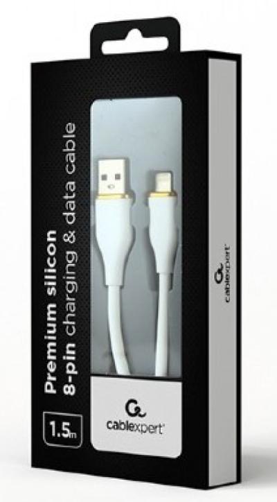 Gembird CC-USB2S-AM8PM-1.5M-W Premium silikonski 8-pin kabl za punjenje i prenos podataka 1.5 m, Beli