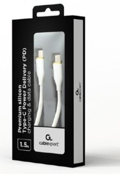 Gembird CC-USB2S-CMCM-1.5M-W Premium silikonski Type-C PD kabl za punjenje i prenos podataka 60 W 1.5 m, Beli