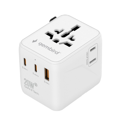 Gembird TPA-1A2C20-01-W univerzalni adapter za napaјanje za sve zemlje USB + Type-C punjač 20W, Beli