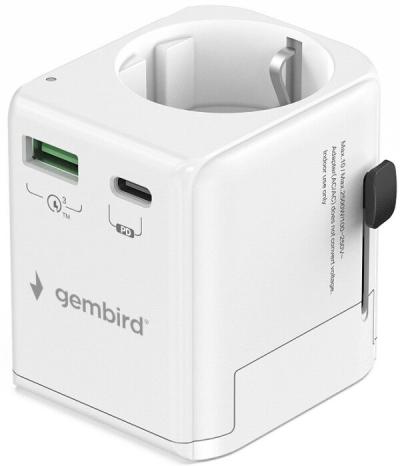 Gembird TPA-EU1A1C20-01-W Putni adapter Gembird Univerzalni sa uzemljenjem 20W