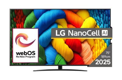 LG 75NANO81A3A TV 4K Ultra HD NanoCell Smart TV WebOS 75" Tamnosivi